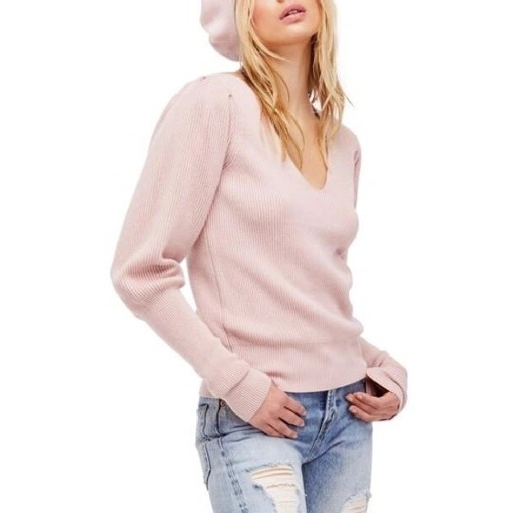 Free People Gingersnap Tunic In Rose Womens M Double V Neck Balloon Sleeve Chic